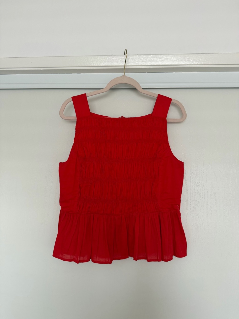 NWT J-CREW Red Smocked Peplum Tank Top
